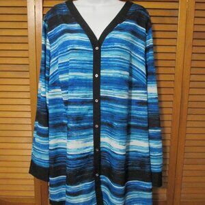 Calvin Klein top blue & black V neck button down silky tunic blouse size 1x
